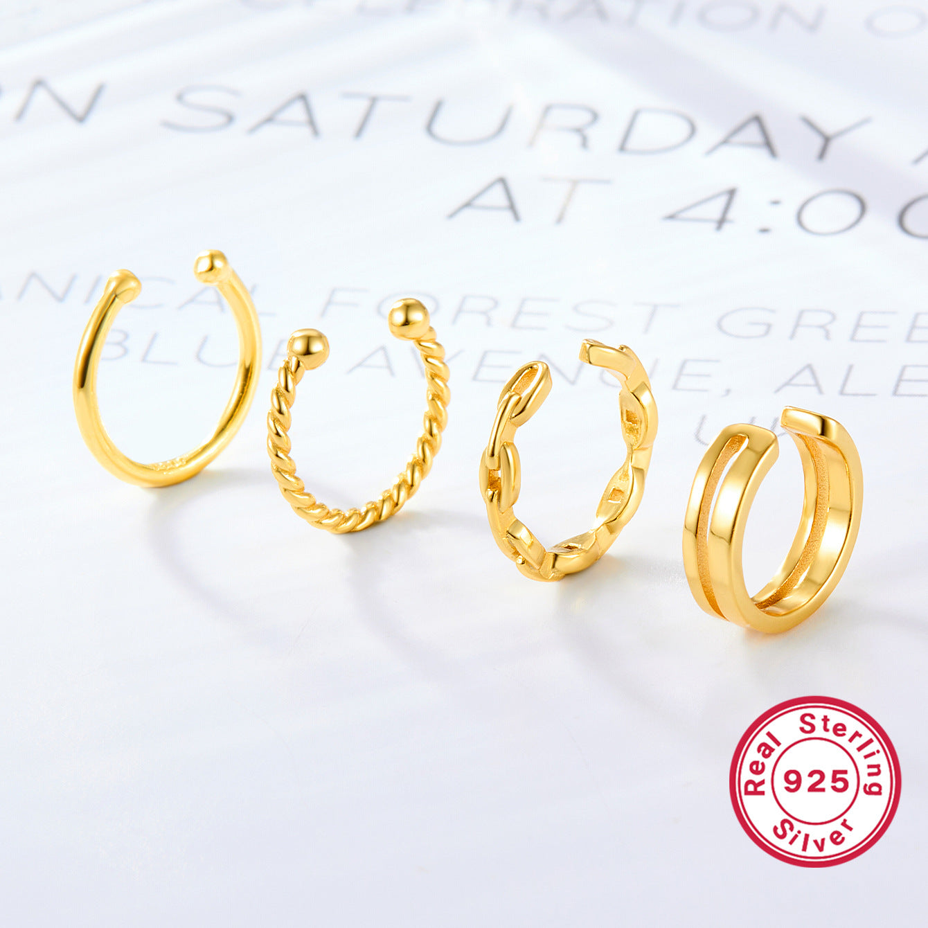 French Twist Ear Clips - 925 Silver No Piercing Earrings