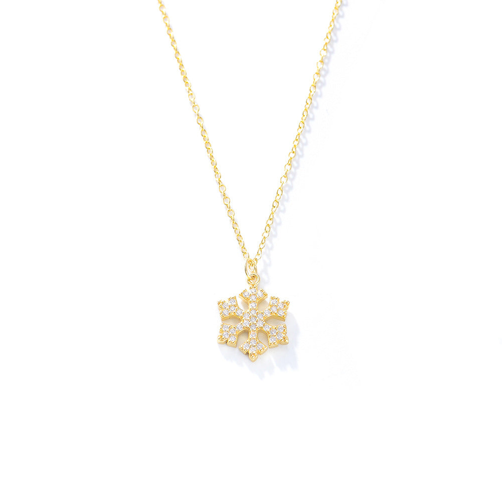 925 Sterling Silver Snowflake Pendant Necklace, Sparkling Zirconia Jewelry