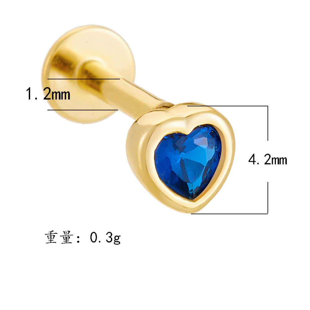 925 Sterling Silver Geometric Opal Labret Stud, Threaded Cartilage Piercing High-End Trendy Jewelry