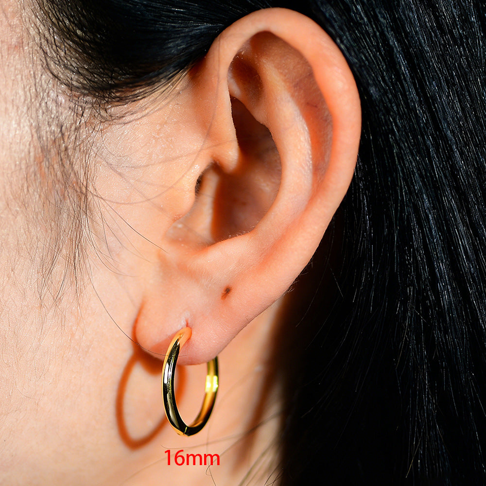 925 Sterling Silver Minimalist Sleek Hoop Earrings, High-End Light Luxury Plain Circle Jewelry