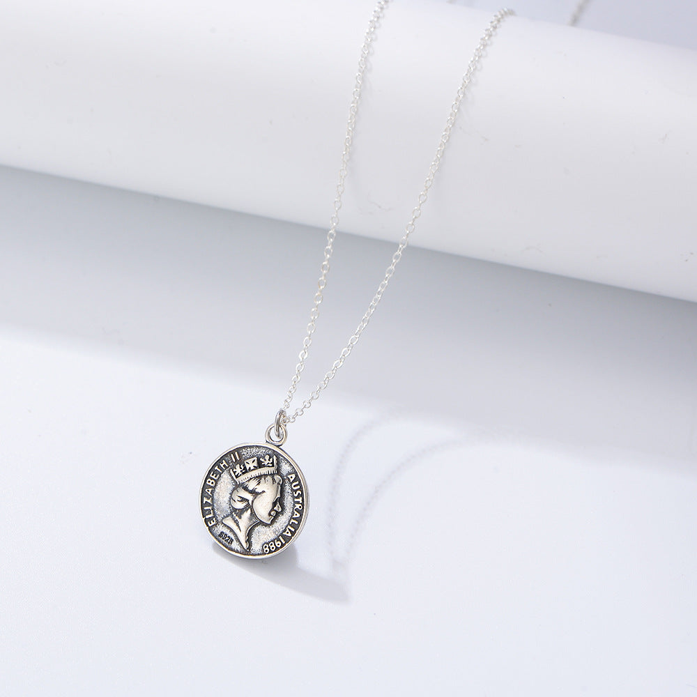 S925 Silver Antique Finish Portrait Medallion Pendant - Edgy Chic Clavicle Chain