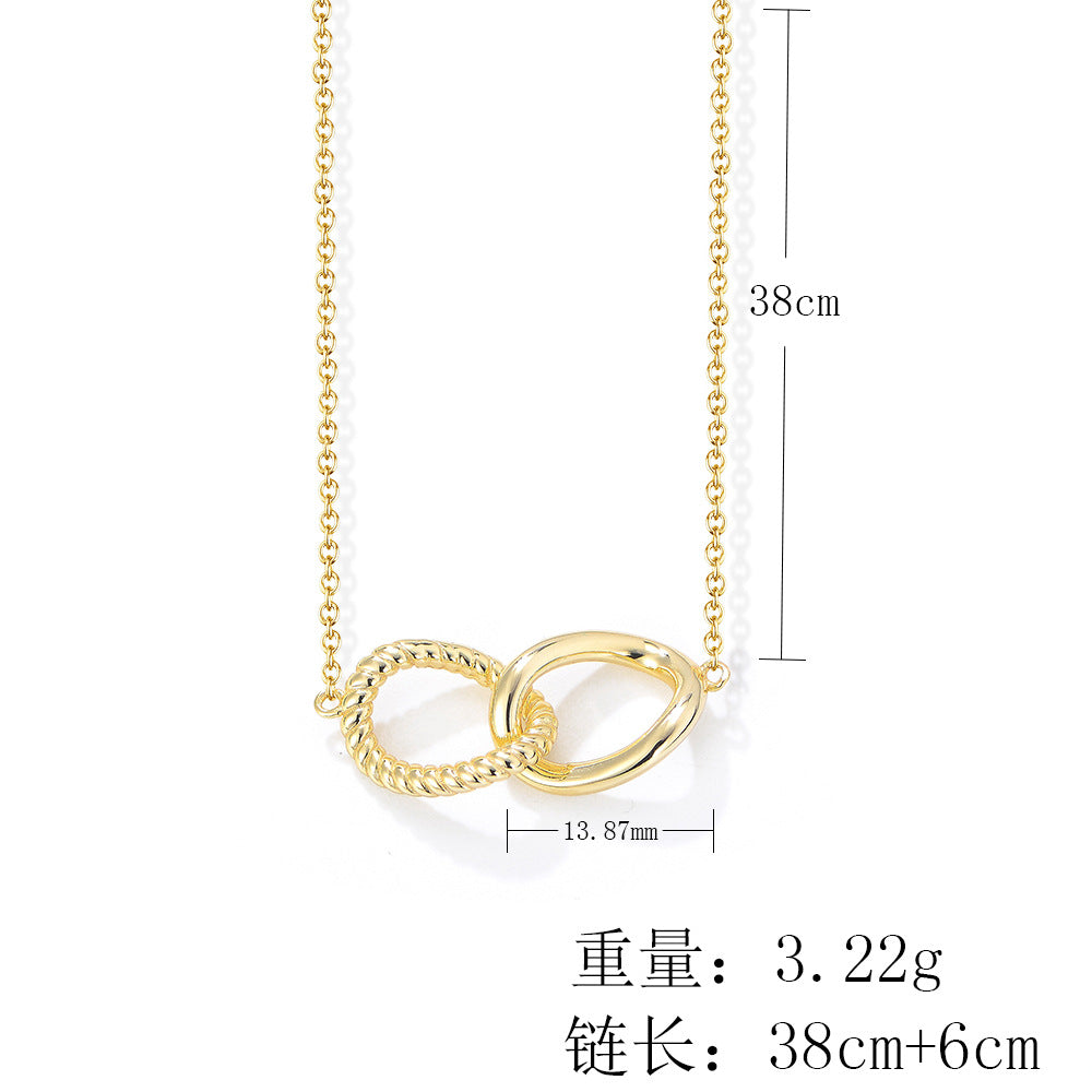 925 Sterling Silver Geometric Twisted Double Ring Necklace, Interlocking Circle Jewelry