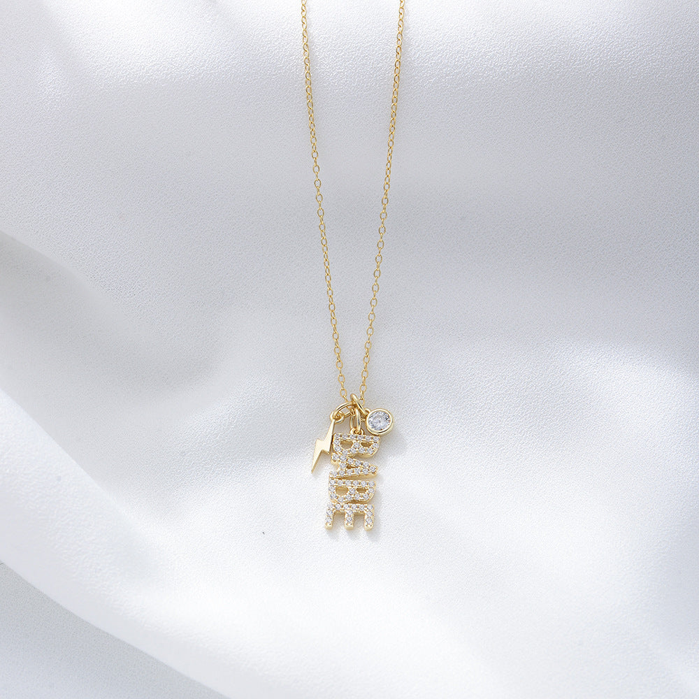 925 Sterling Silver BABE Letter Necklace, Zirconia Alphabet Pendant