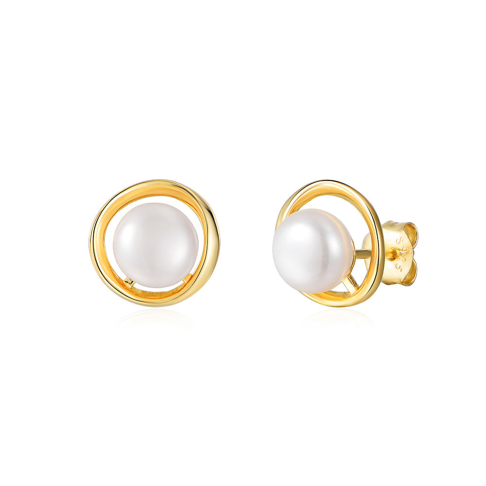 Sterling Silver Timeless Natural Pearl Stud Earrings for Women, High-End Versatile Accessory