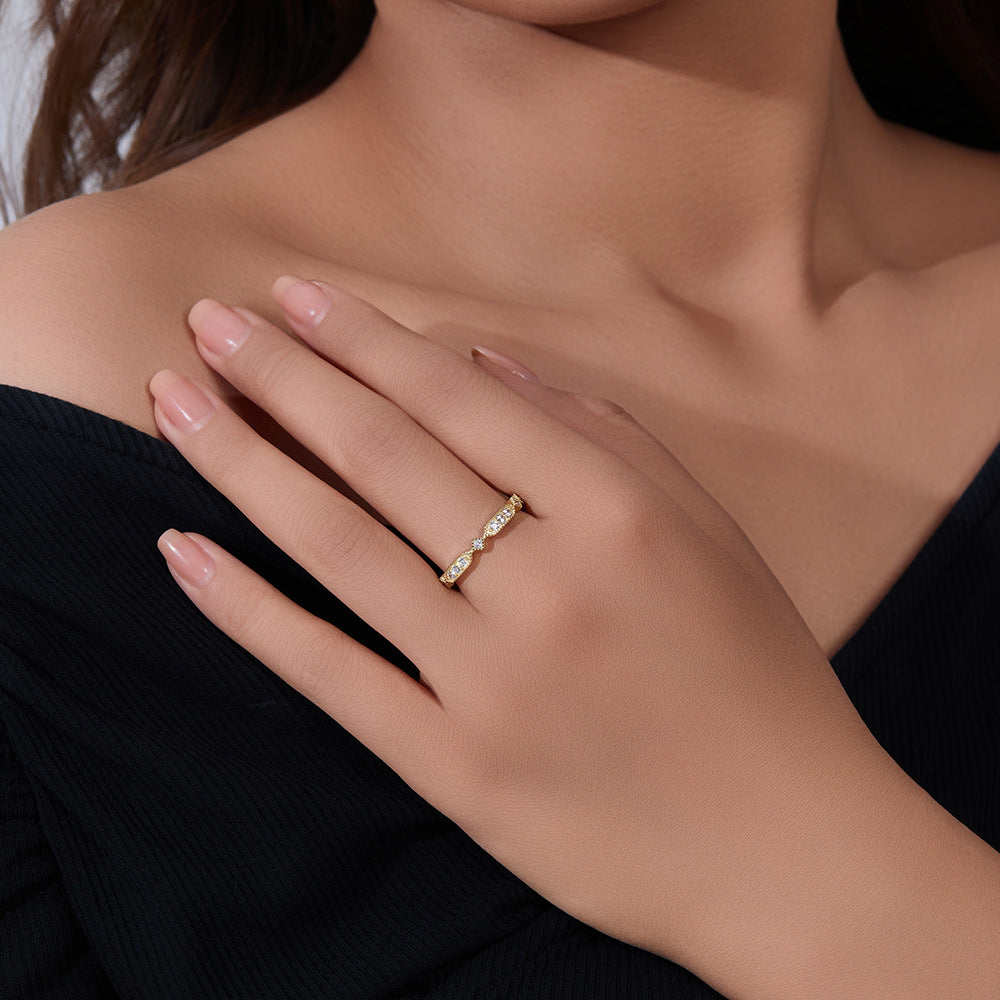 925 Sterling Silver Single Row Pave Zirconia Ring, Minimalist Stackable Jewelry