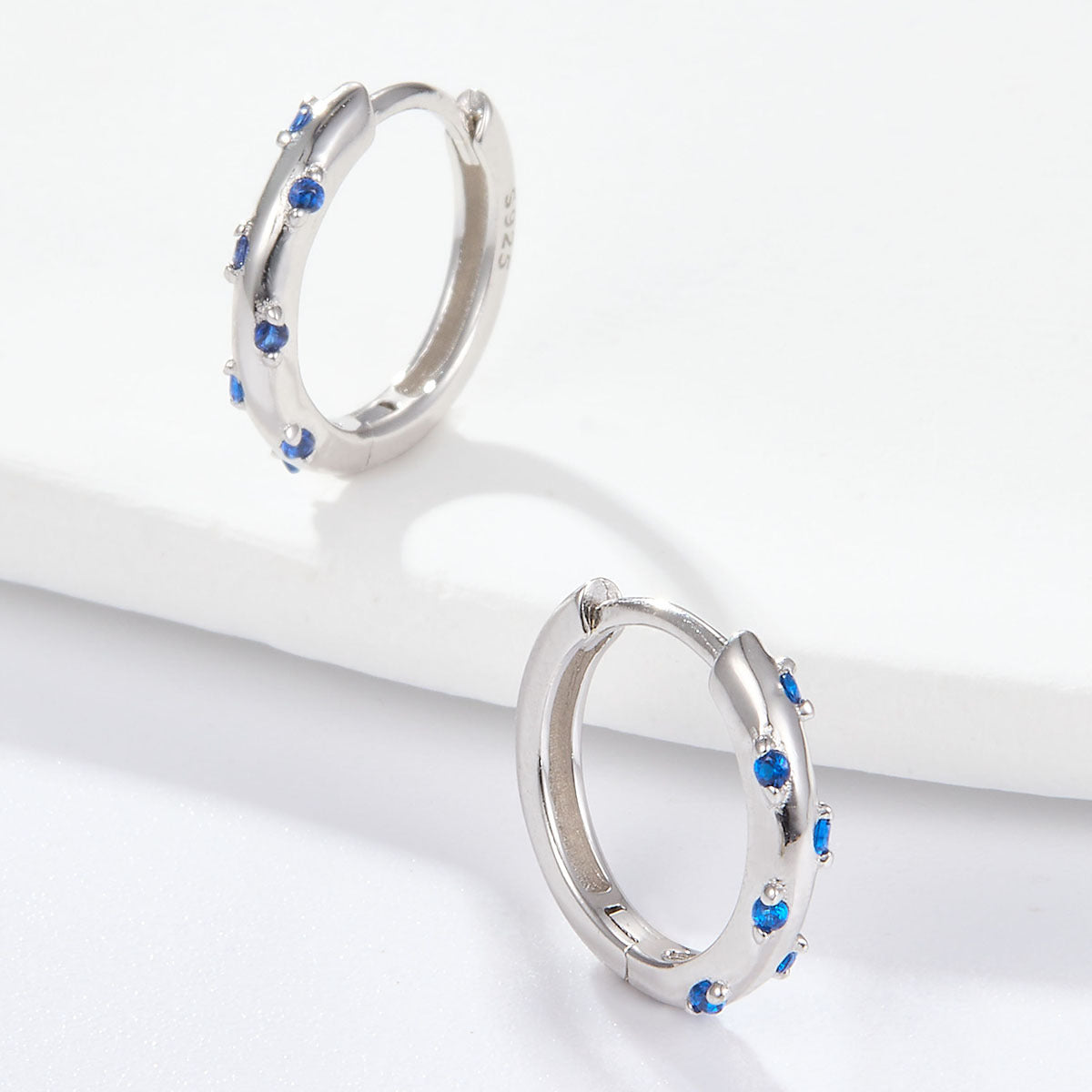Colored Zircon Hoop Earrings - S925 Silver Modern European Factory Jewelry