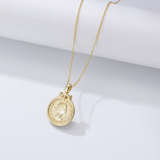 925 Sterling Silver Queen Elizabeth Coin Necklace, Medallion Pendant