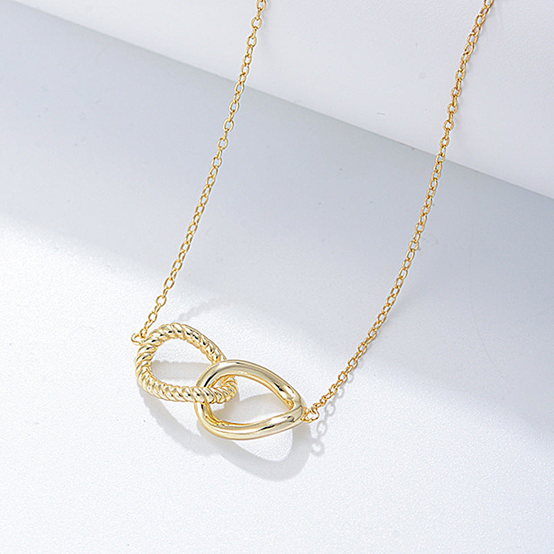 925 Sterling Silver Geometric Twisted Double Ring Necklace, Interlocking Circle Jewelry