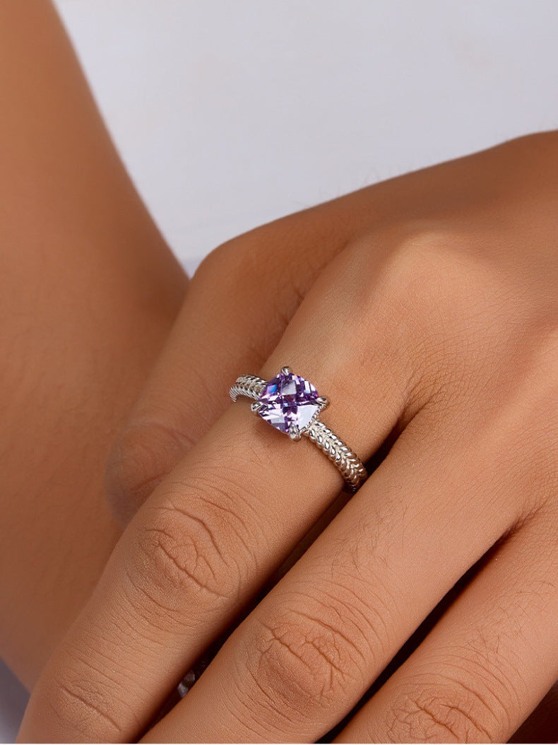 S925 Multicolor Zircon Set | Square Earrings, Ring & Necklace