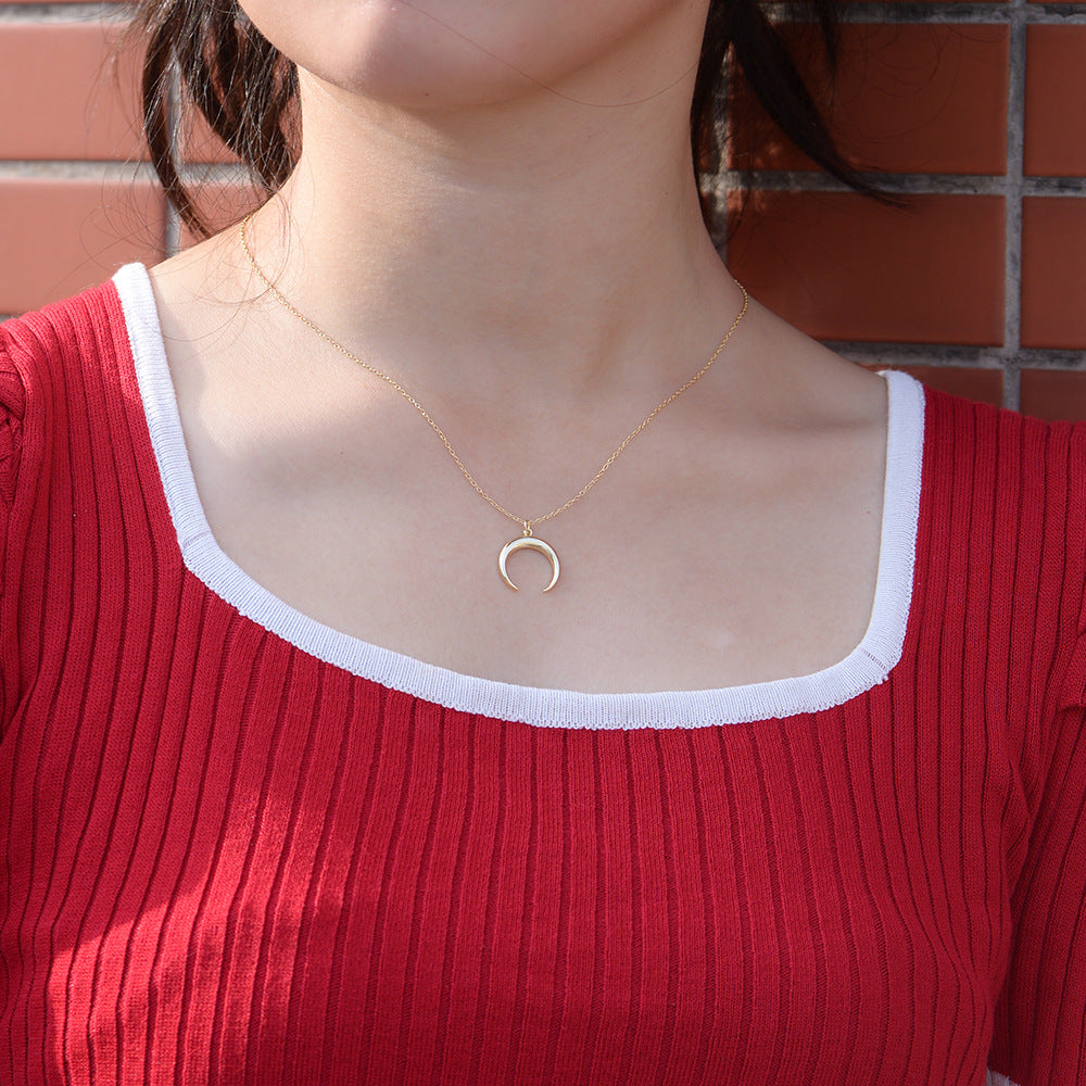 925 Sterling Silver Crescent Moon Necklace, Vintage Horn Pendant