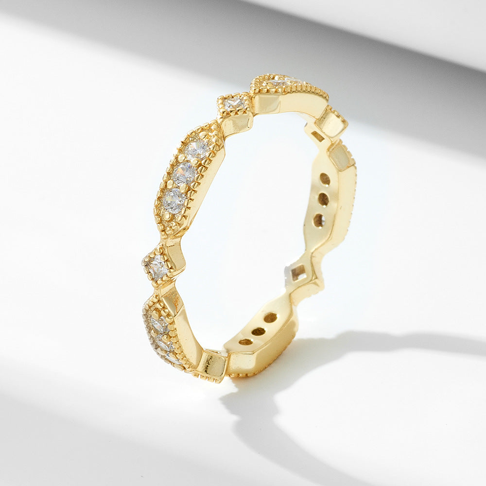925 Sterling Silver Single Row Pave Zirconia Ring, Minimalist Stackable Jewelry