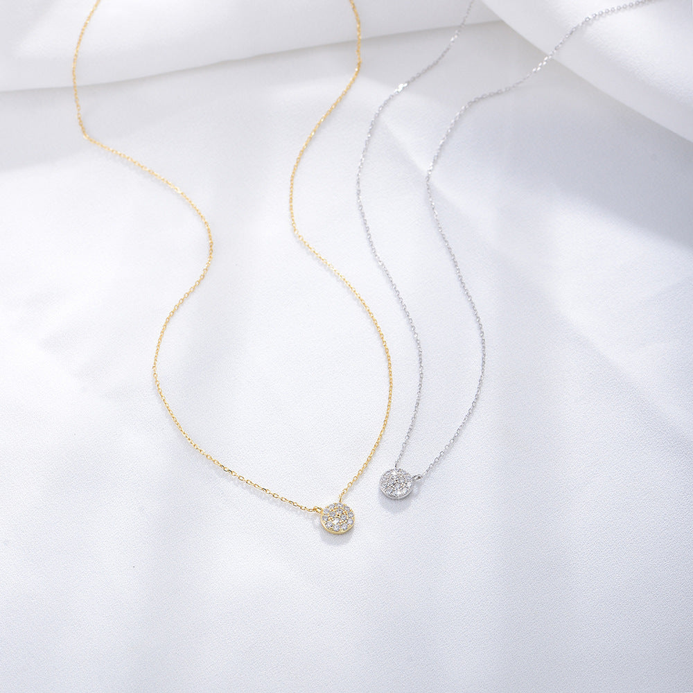 925 Sterling Silver Classic Round Zirconia Pendant Necklace, Minimalist Jewelry