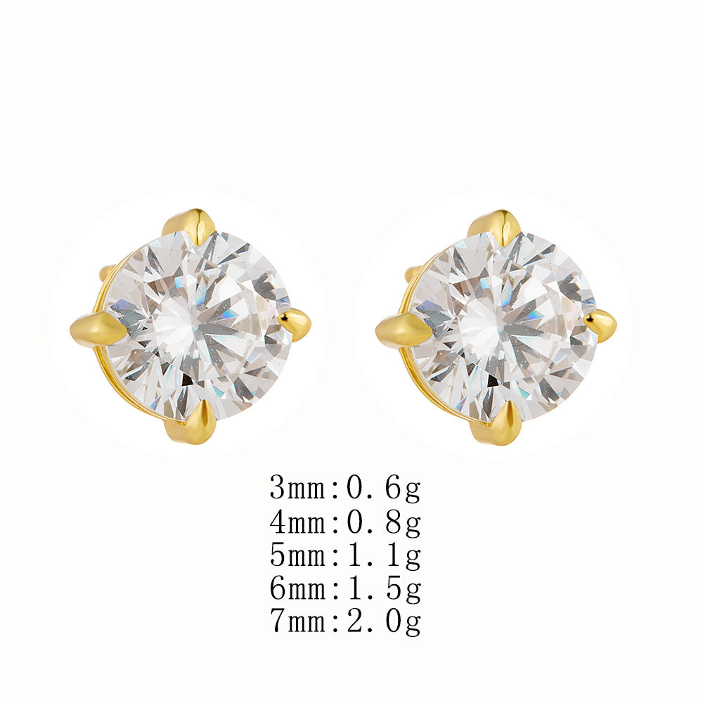 925 Sterling Silver Classic 4-Prong Round Zirconia Stud Earrings, Minimalist Daily Solitaire Jewelry