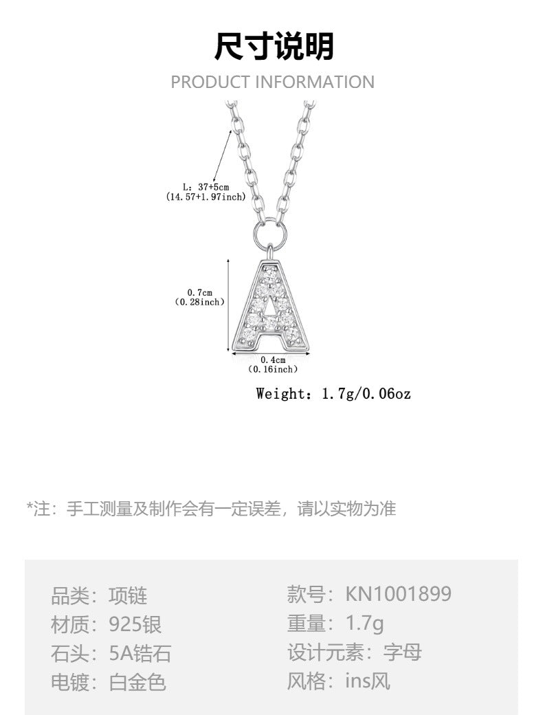 Custom Letter Necklace - 925 Silver Zircon Light Luxury Jewelry