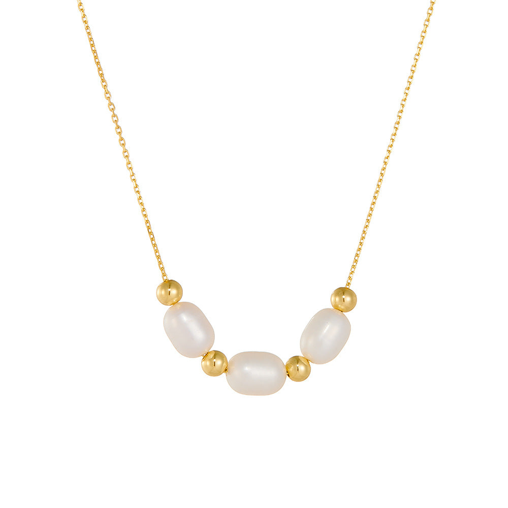 925 Sterling Silver Natural Freshwater Pearl Necklace, Elegant French Vintage Jewelry