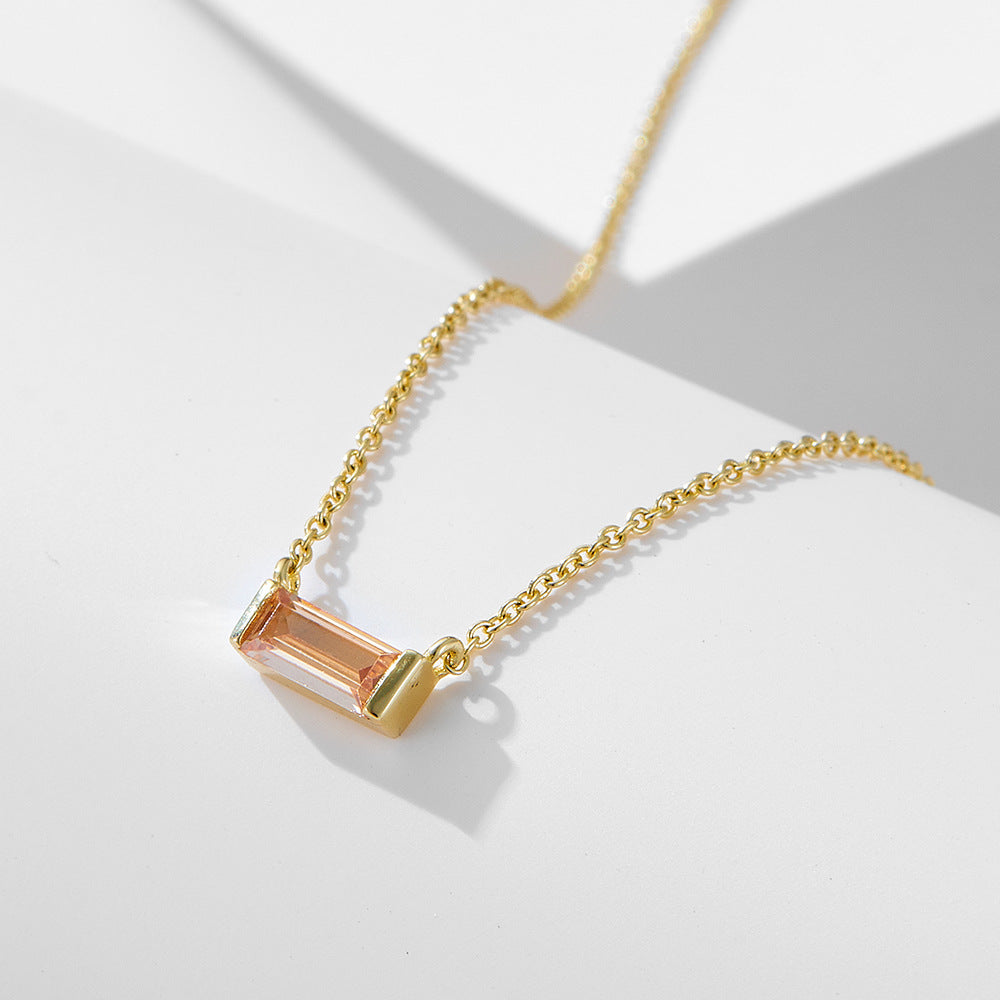 925 Sterling Silver Birthstone Pendant Necklace, Minimalist Lucky Stone Clavicle Chain