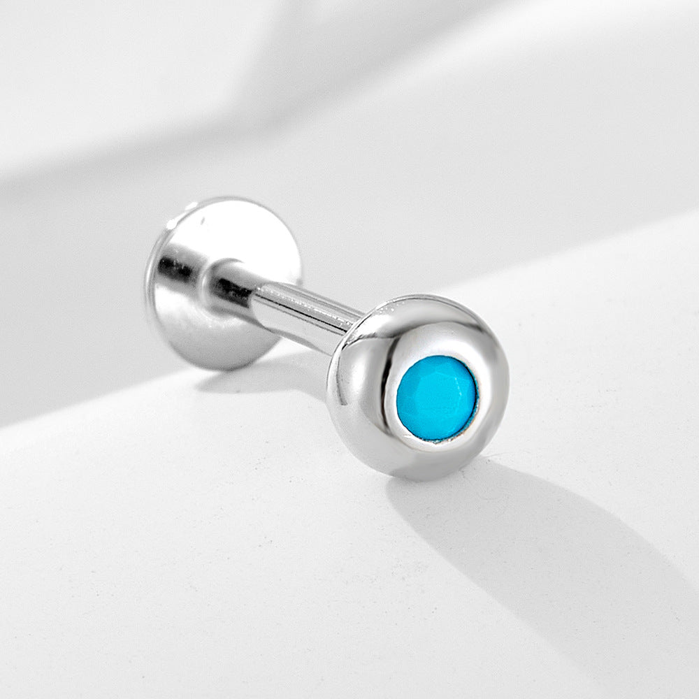 925 Sterling Silver Geometric Opal Labret Stud, Threaded Cartilage Piercing High-End Trendy Jewelry