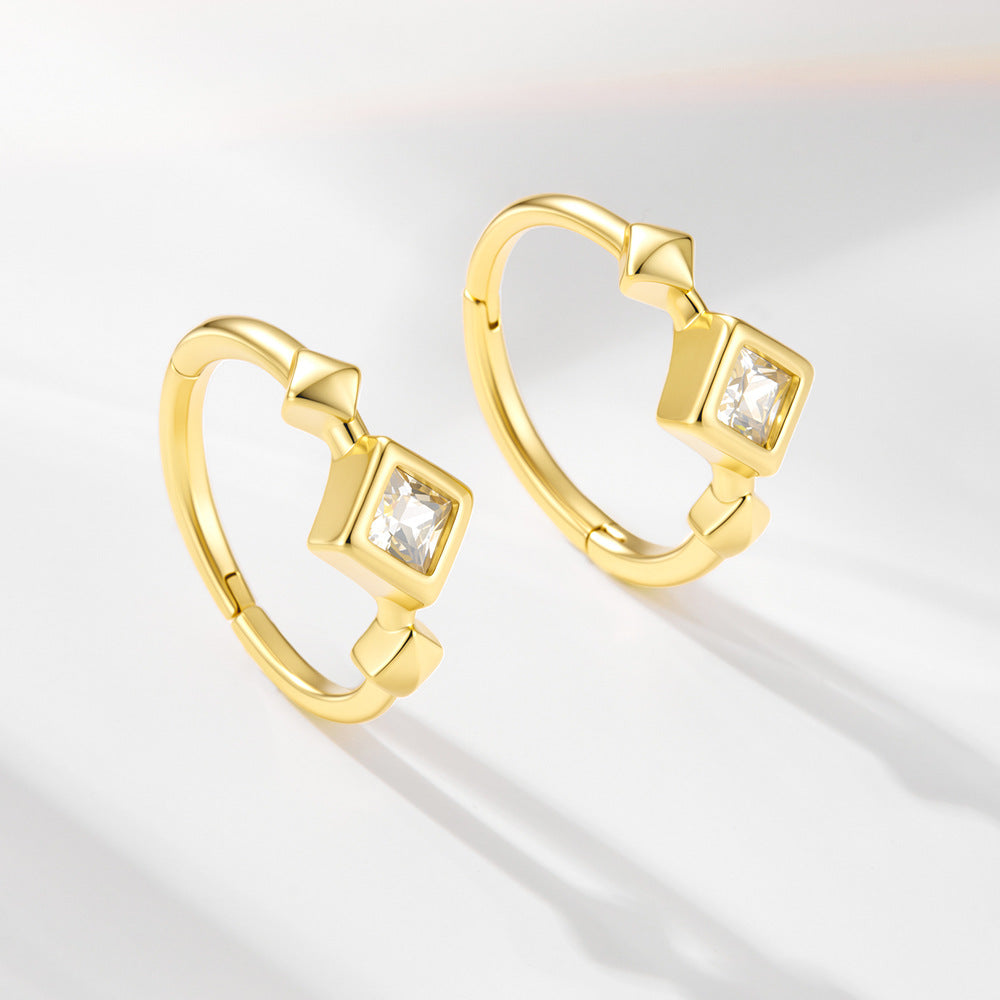 925 Sterling Silver Square Zirconia Hoop Earrings, Minimalist High-End Light Luxury Jewelry