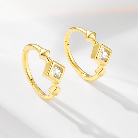 925 Sterling Silver Square Zirconia Hoop Earrings, Minimalist High-End Light Luxury Jewelry