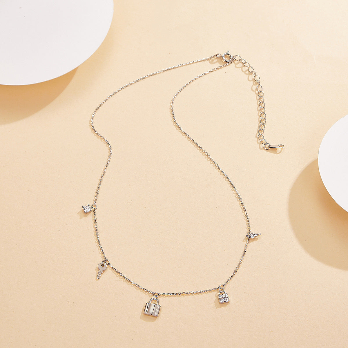 Key Lock Fringe Necklace - S925 Silver Sweet Cool Layered Choker