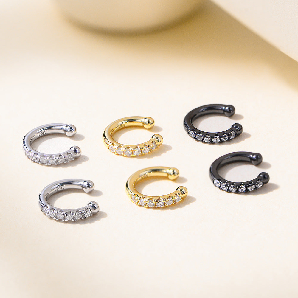S925 Silver Sparkling C-Design Ear Clip - Modern Ins Style Aesthetic Non-Pierced Earring