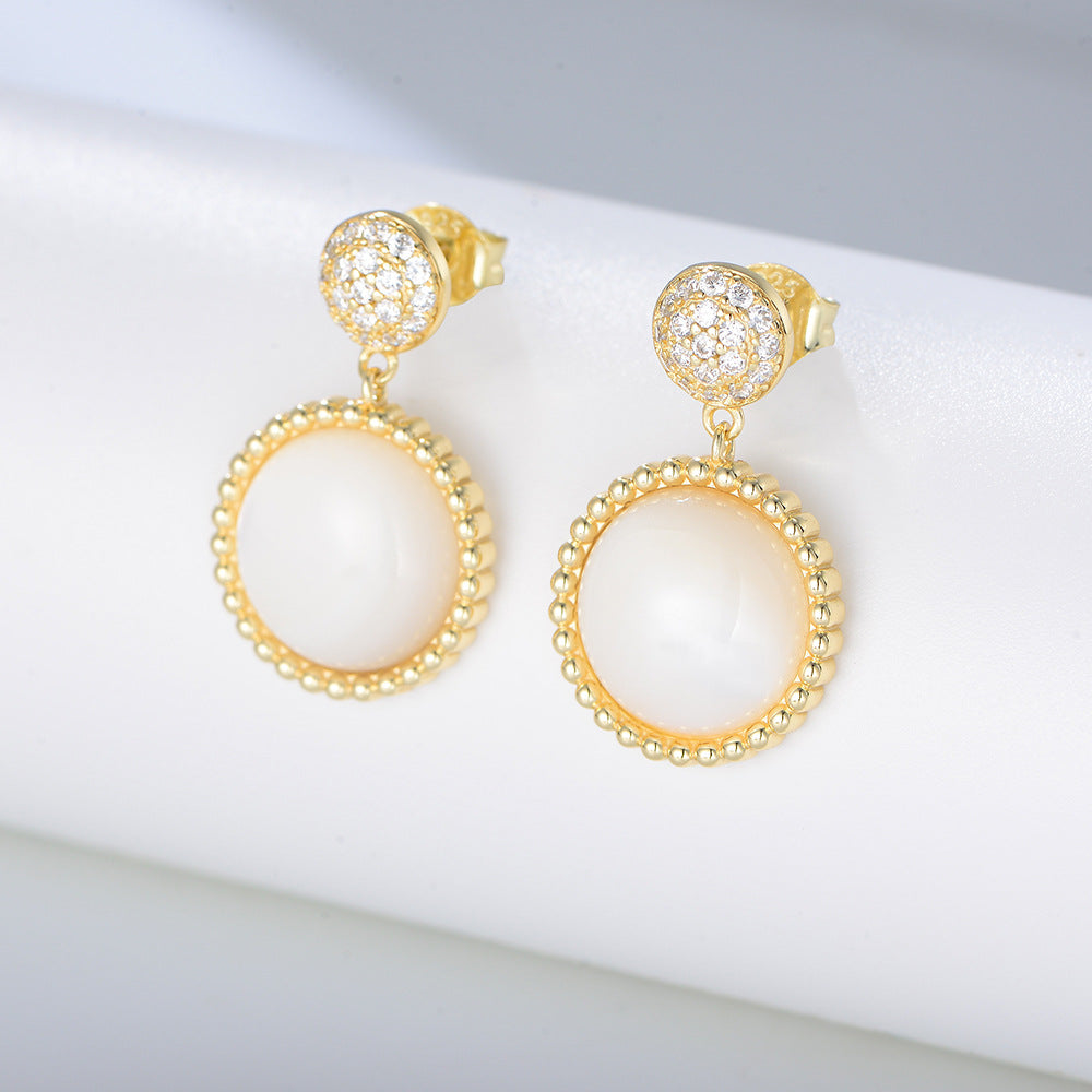 925 Sterling Silver Vintage Minimalist Shell Earrings, Sparkling Zirconia Jewelry