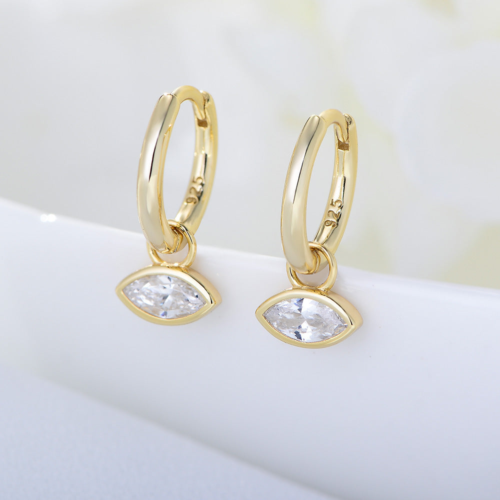 925 Sterling Silver Geometric Marquise Zirconia Hoop Earrings, High-End Minimalist Jewelry