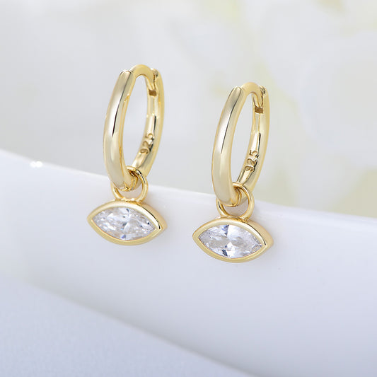 925 Sterling Silver Geometric Marquise Zirconia Hoop Earrings, High-End Minimalist Jewelry