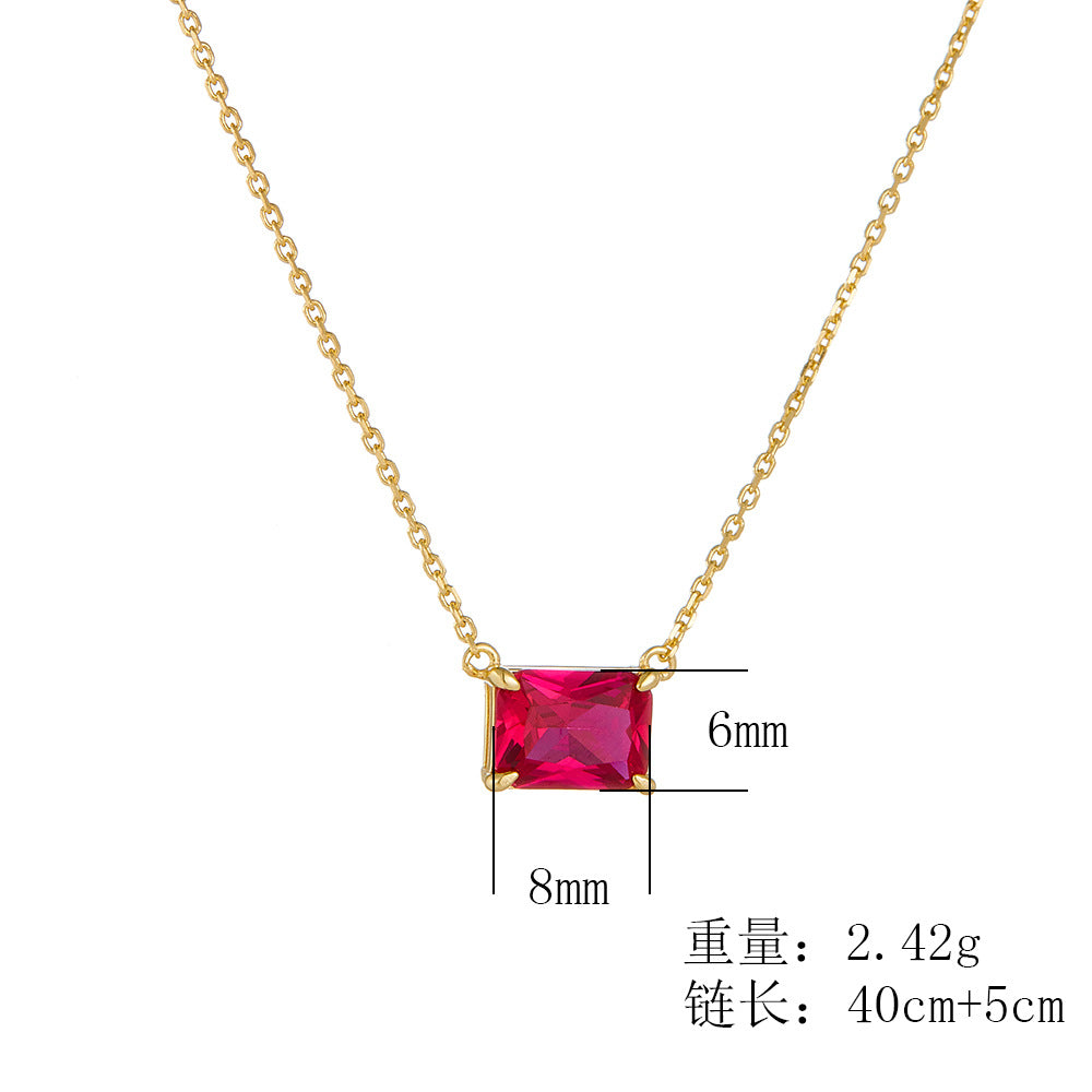 925 Sterling Silver Rectangular Zirconia Pendant Necklace, Minimalist Light Luxury High-End Clavicle Chain