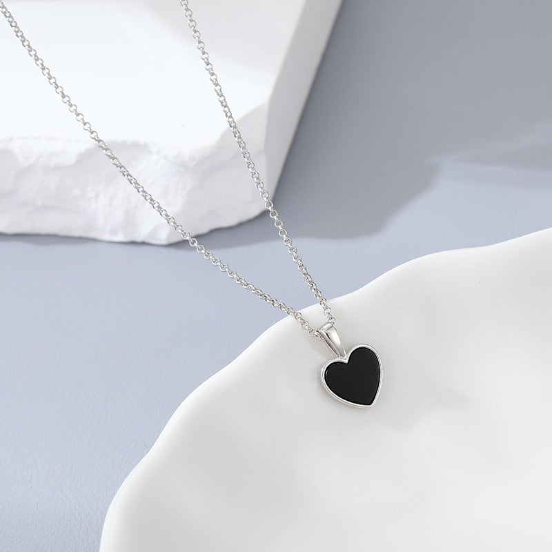 Black Agate Heart Necklace - S925 Silver European Best Seller Chain