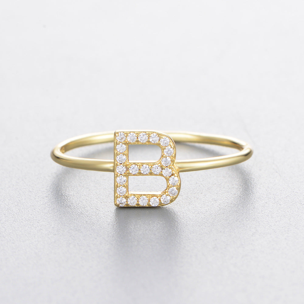 925 Sterling Silver 26 Alphabet Zirconia Rings, Minimalist Stackable Initial Jewelry