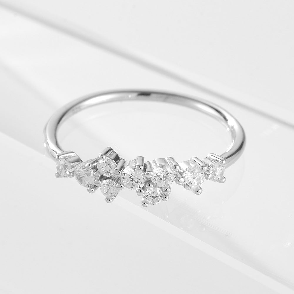 925 Sterling Silver Minimalist Colorful Zirconia Ring, Japanese Style Light Luxury Stackable Jewelry