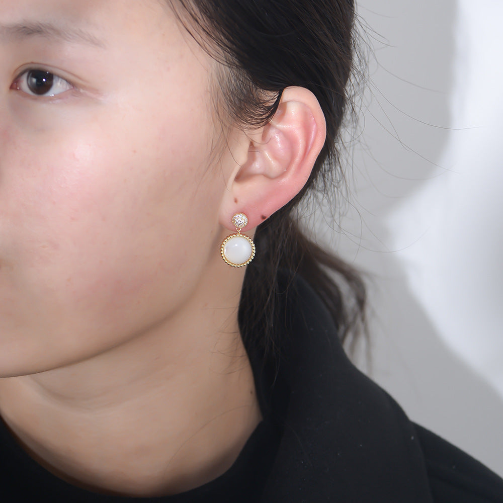 925 Sterling Silver Vintage Minimalist Shell Earrings, Sparkling Zirconia Jewelry