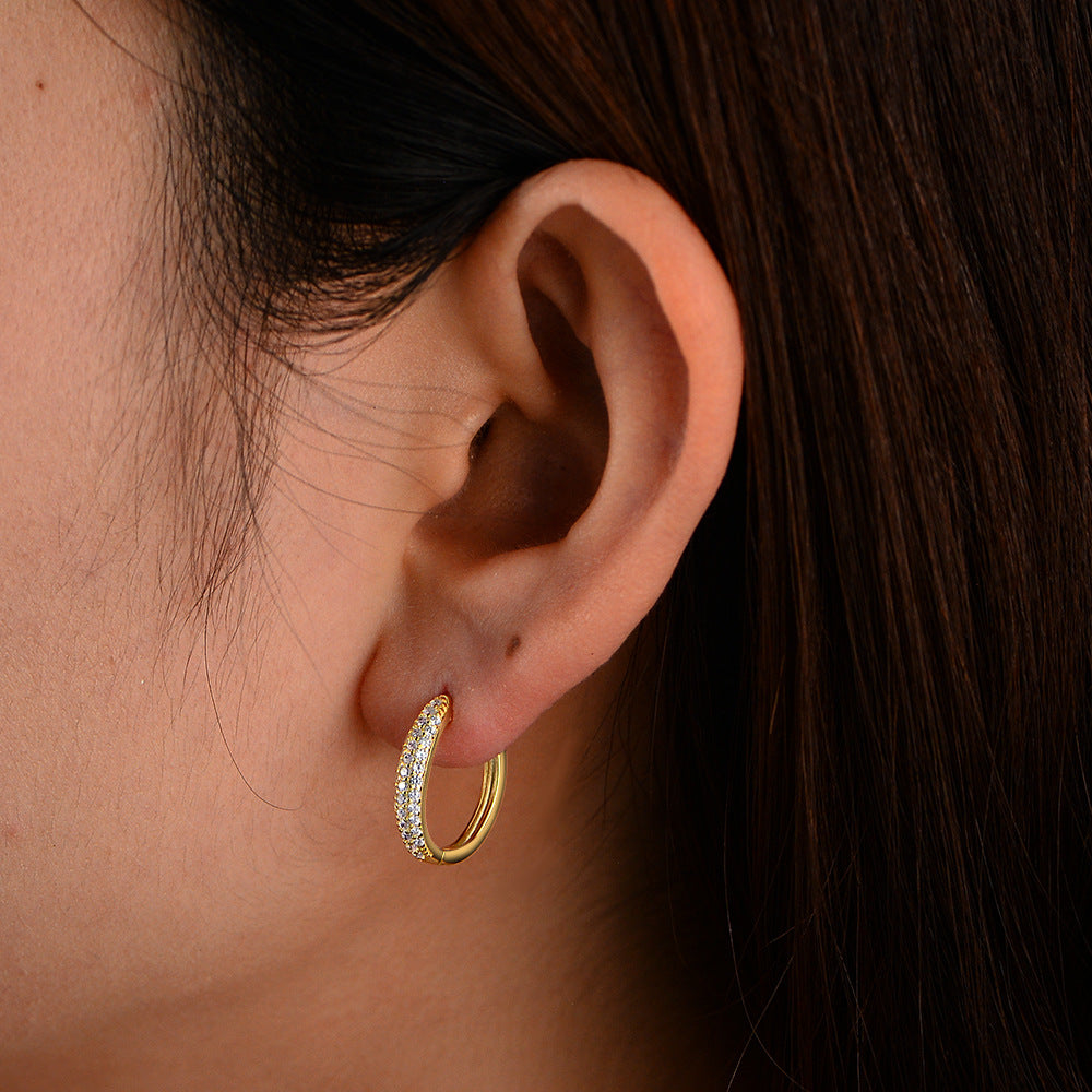925 Sterling Silver Micro-Pave Zirconia Hoop Earrings, Minimalist Jewelry