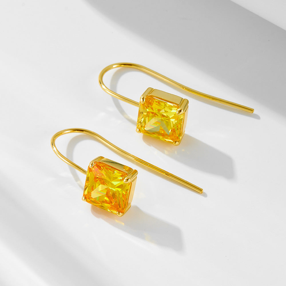 S925 Silver Retro Square Multi-Color Zirconia Earrings - Classic Elegant Dangle