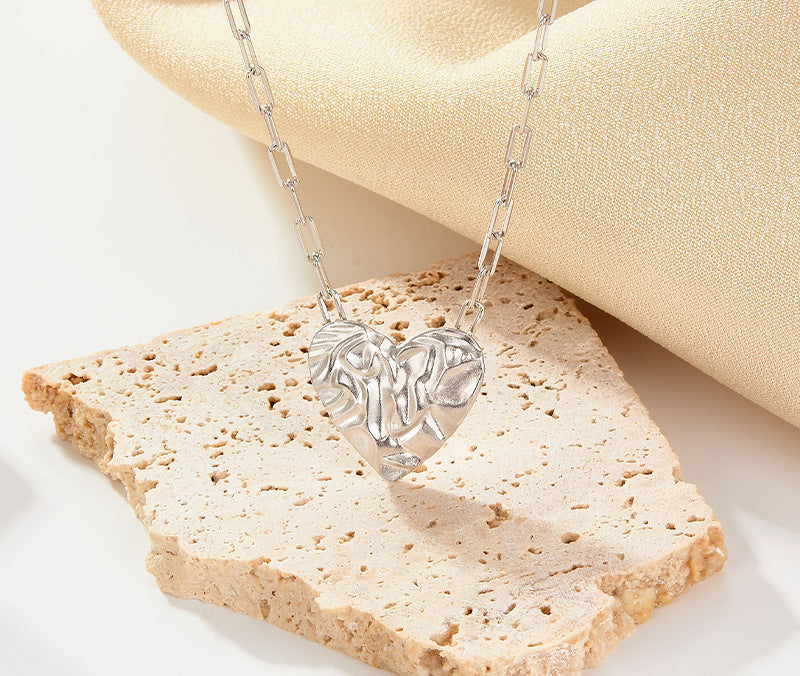 S925 Heart-Textured Necklace & Bracelet Set | Light Luxury Series