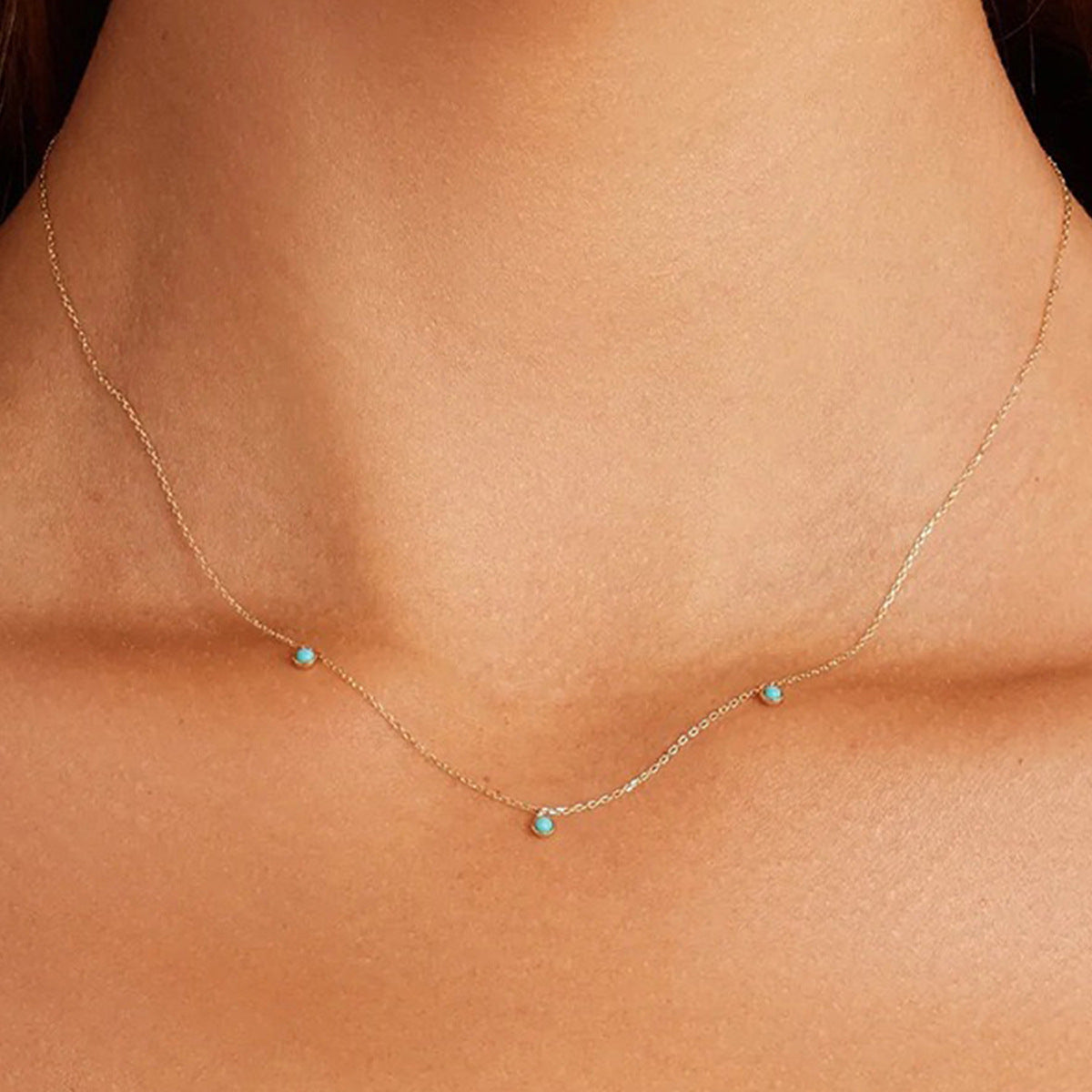 Turquoise Necklace - 925 Sterling Silver Retro Niche Collarbone Chain