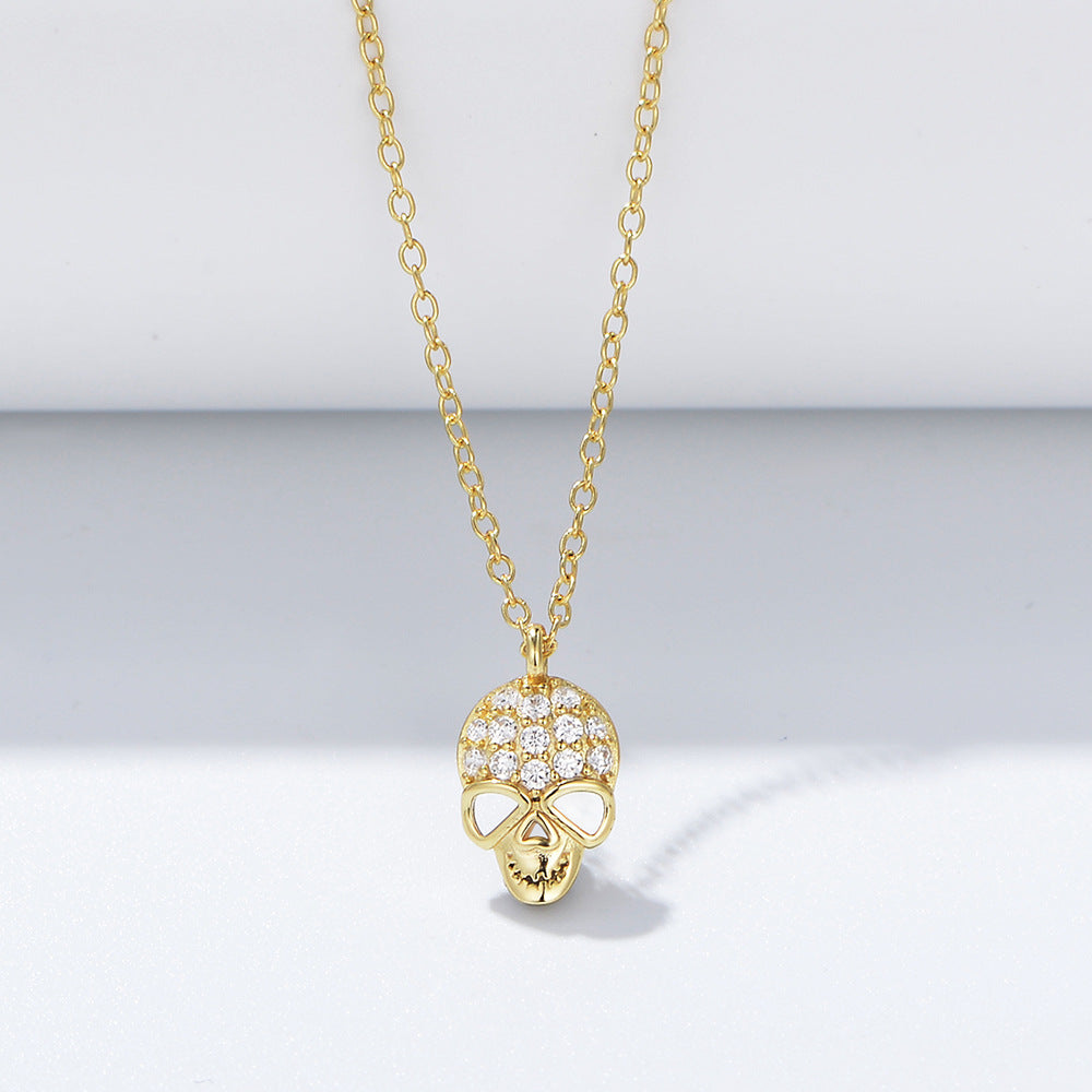 925 Sterling Silver Skull Pendant Necklace, Sparkling Zirconia Hip-Hop Jewelry