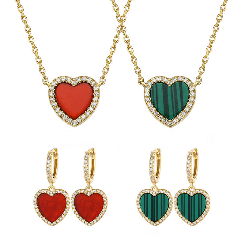 Love Necklace & Earrings Set - Sterling Silver Malachite Valentine's Gift for Her