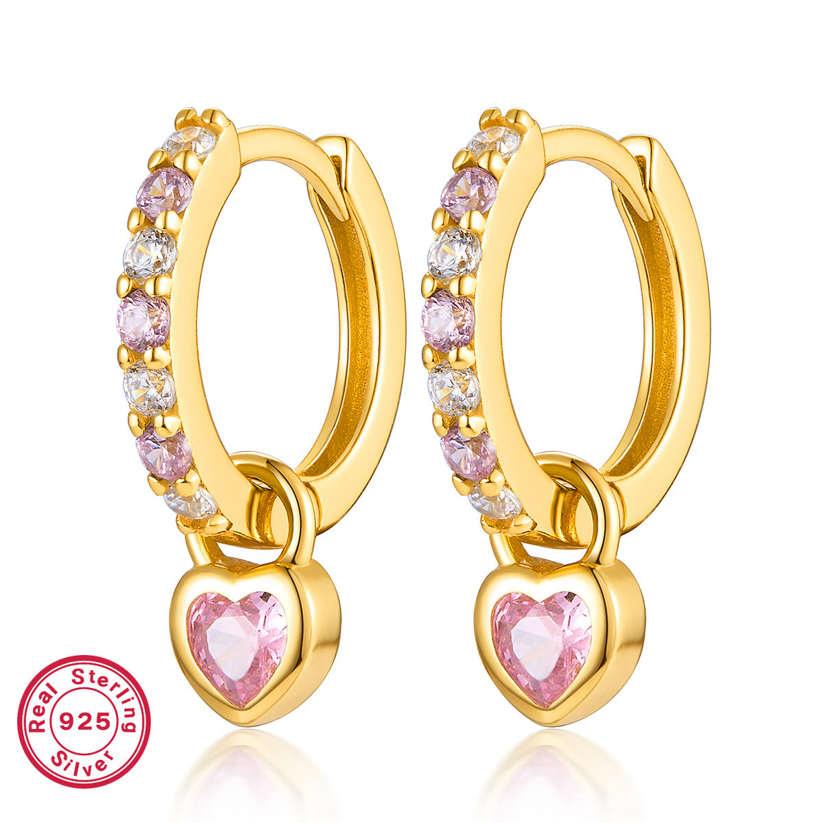 Color Zircon Heart Ear Cuffs - S925 Silver Dopamine Jewelry