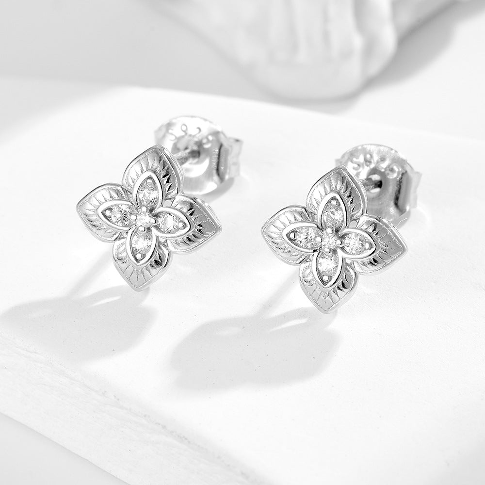 S925 Silver Sparkling Lucky Clover Earrings - Modern Ins Style Aesthetic Accessories