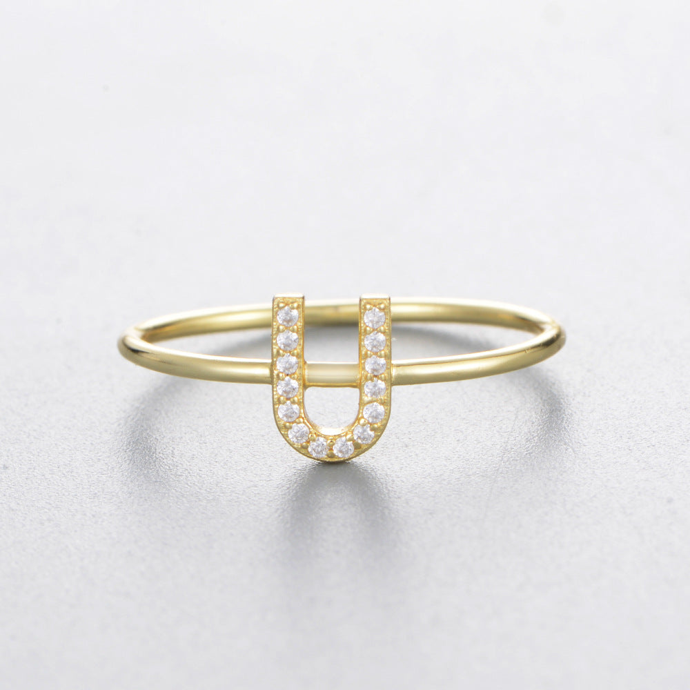 925 Sterling Silver 26 Alphabet Zirconia Rings, Minimalist Stackable Initial Jewelry