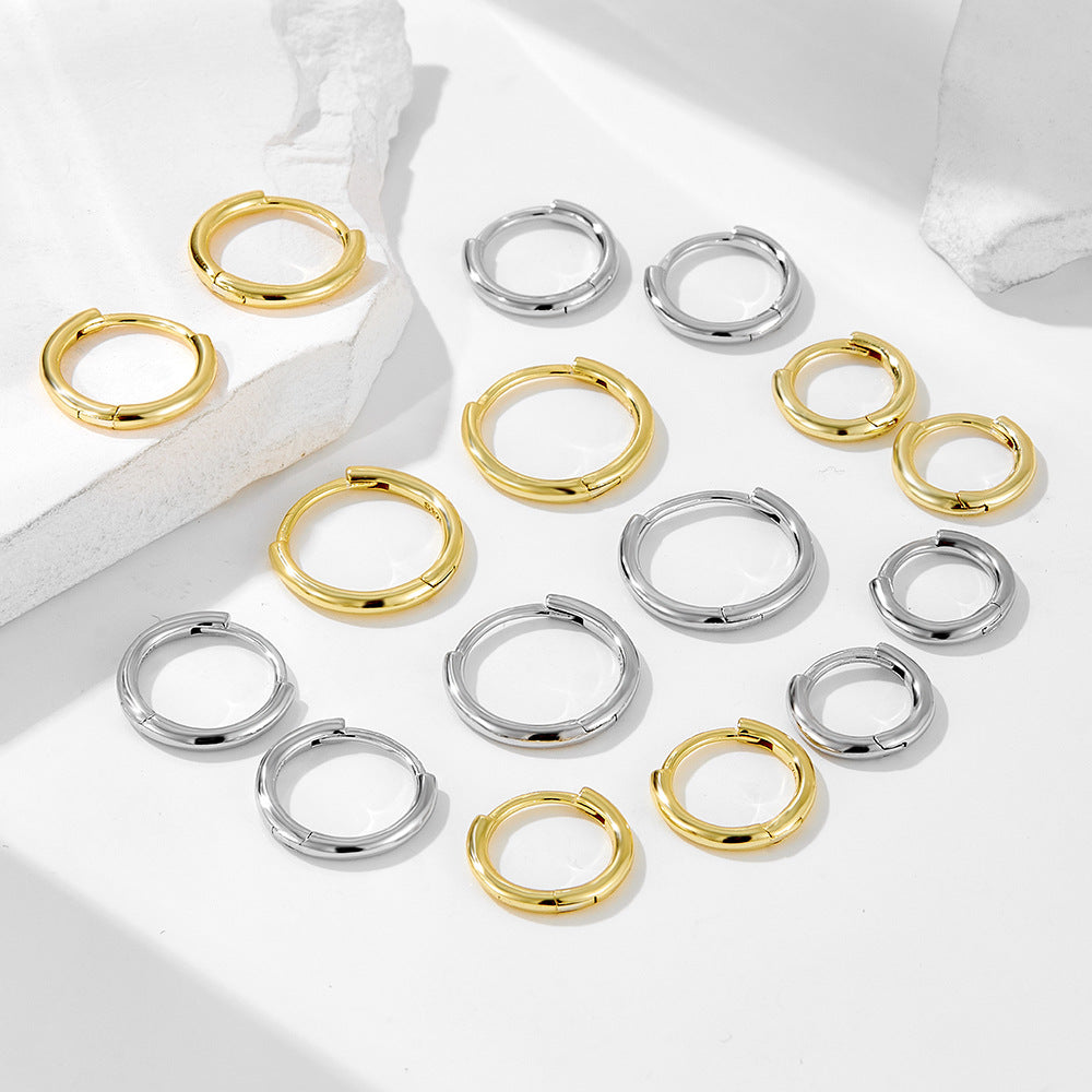 925 Sterling Silver High-End Hoop Earrings, 14K Gold Plated Sleek Minimalist Ins Style Jewelry
