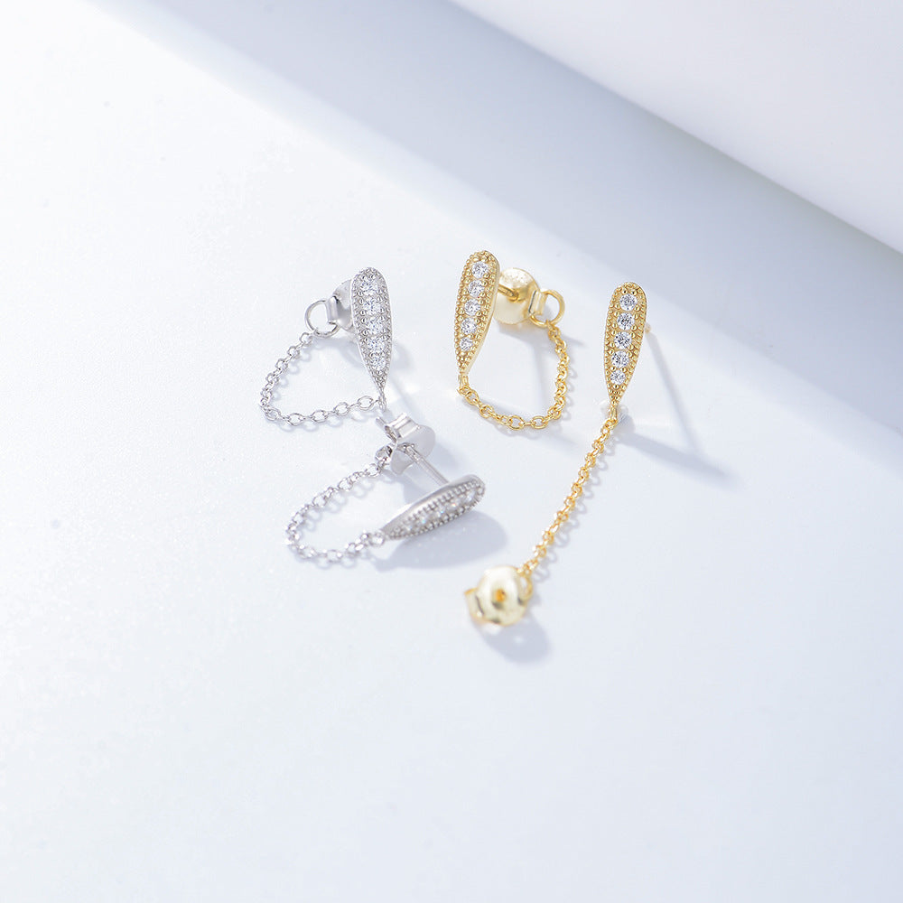 925 Sterling Silver Link Chain Tassel Stud Earrings, Minimalist Jewelry