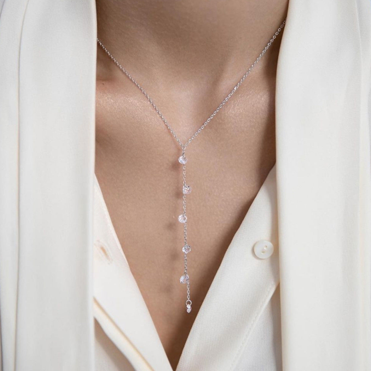 Teardrop Zircon Necklace - 925 Silver Minimalist Niche Choker Wholesale