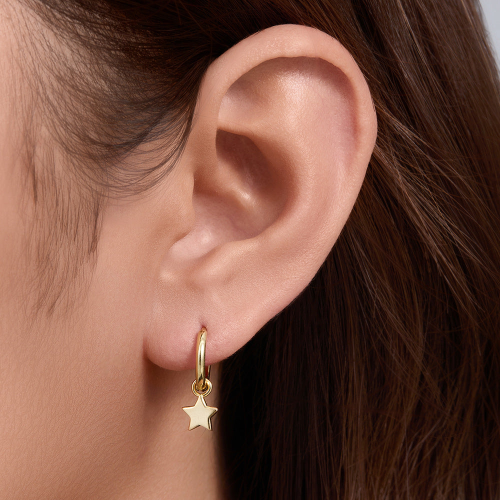 925 Sterling Silver Asymmetric Star and Moon Drop Earrings, Gold-Plated Trendy Aesthetic Jewelry