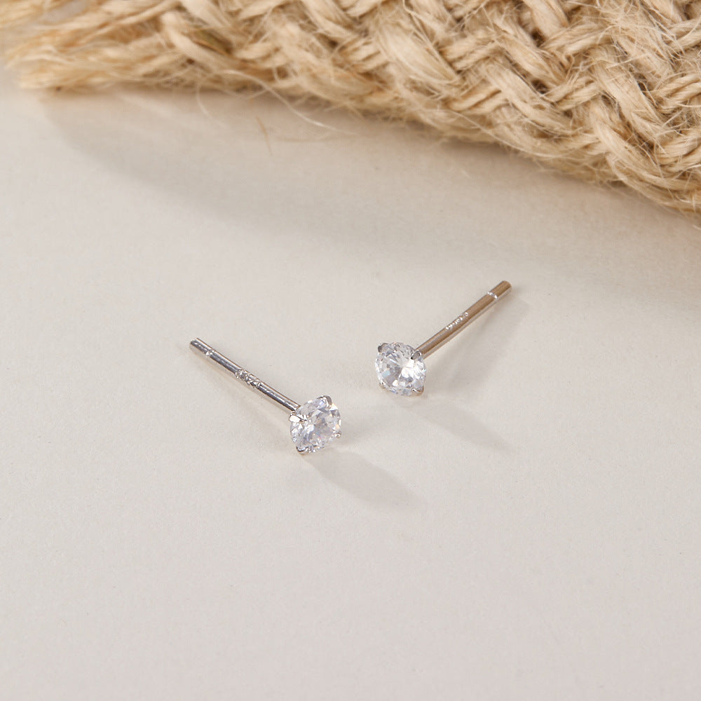Four Prong Zircon Earrings - 925 Silver Hypoallergenic Studs Wholesale