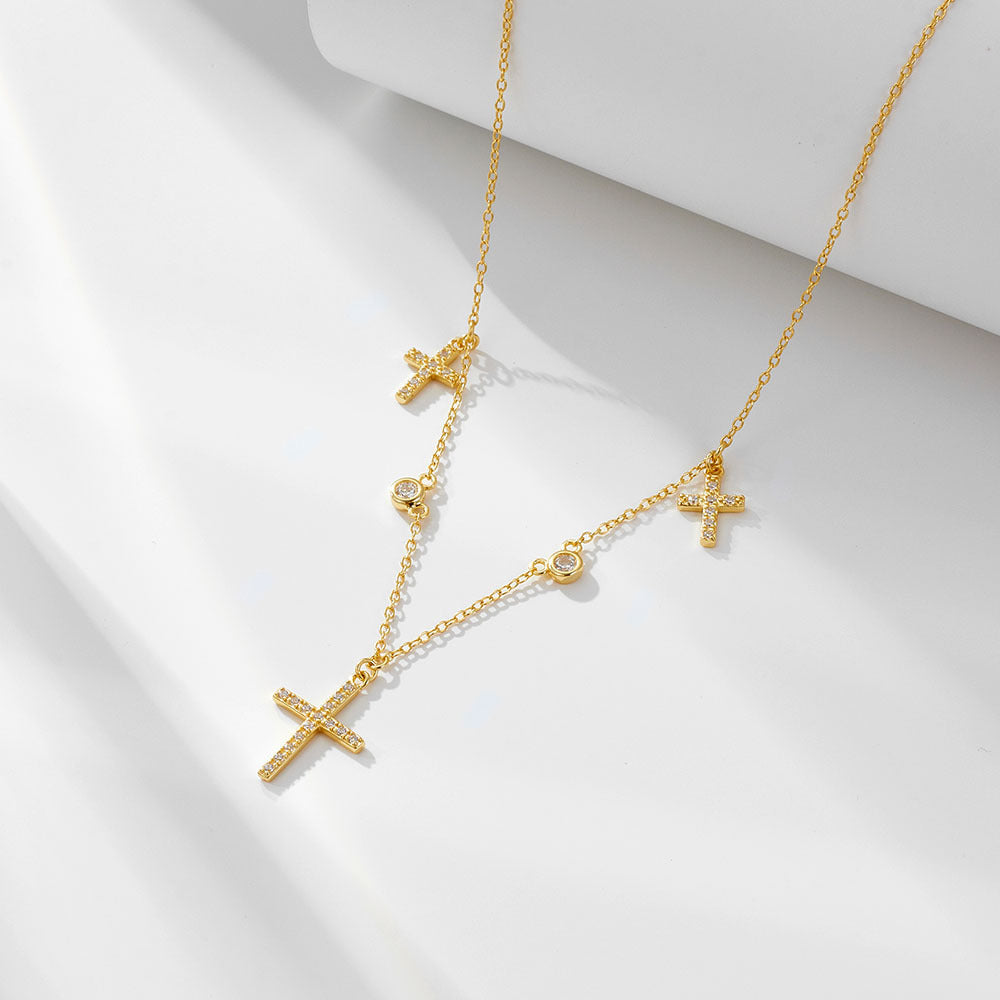 925 Sterling Silver Pave Zirconia Cross Pendant Necklace, Minimalist Light Luxury Jewelry