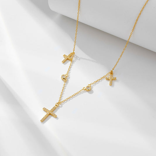 925 Sterling Silver Pave Zirconia Cross Pendant Necklace, Minimalist Light Luxury Jewelry