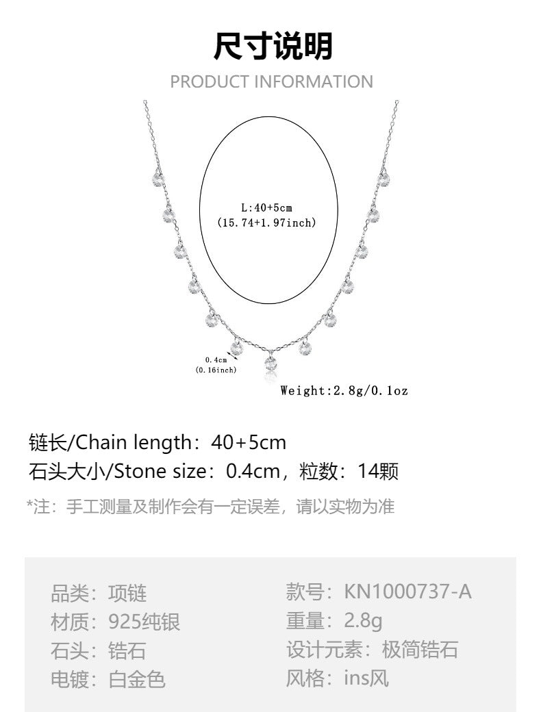 Teardrop Zircon Necklace - 925 Silver Minimalist Niche Choker Wholesale